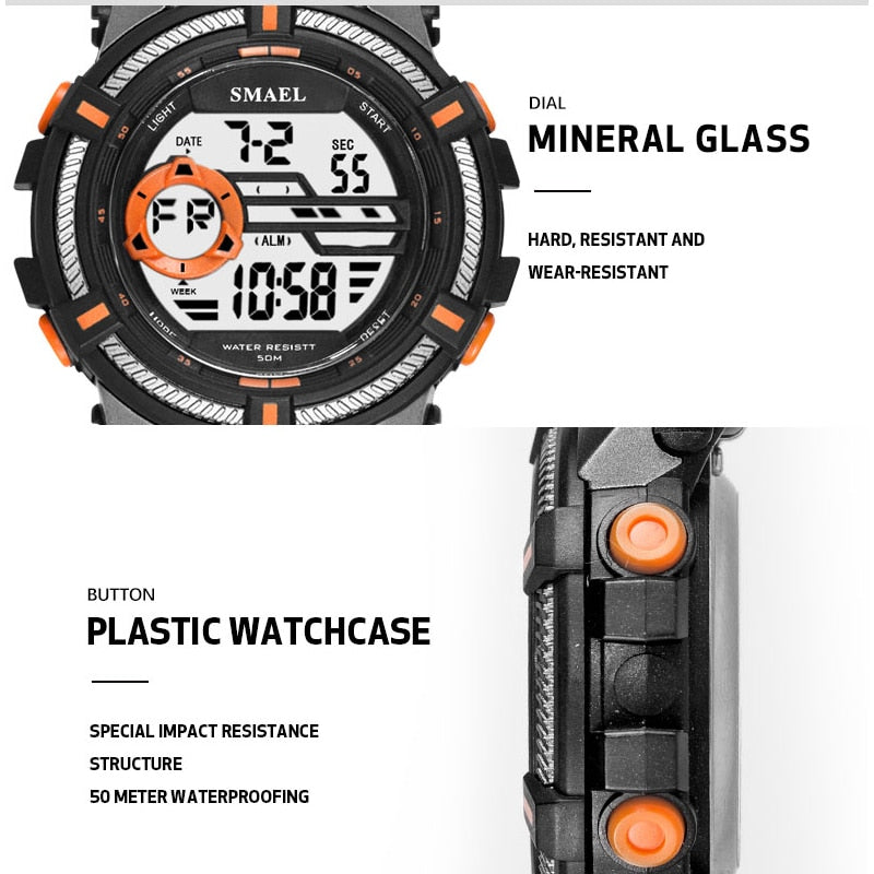 SMAEL Watch 50M Waterproof Sport Watches Military Men Big Dial S Shock Relojes Hombre Casual LED Clock1616 Digital Wristwatches