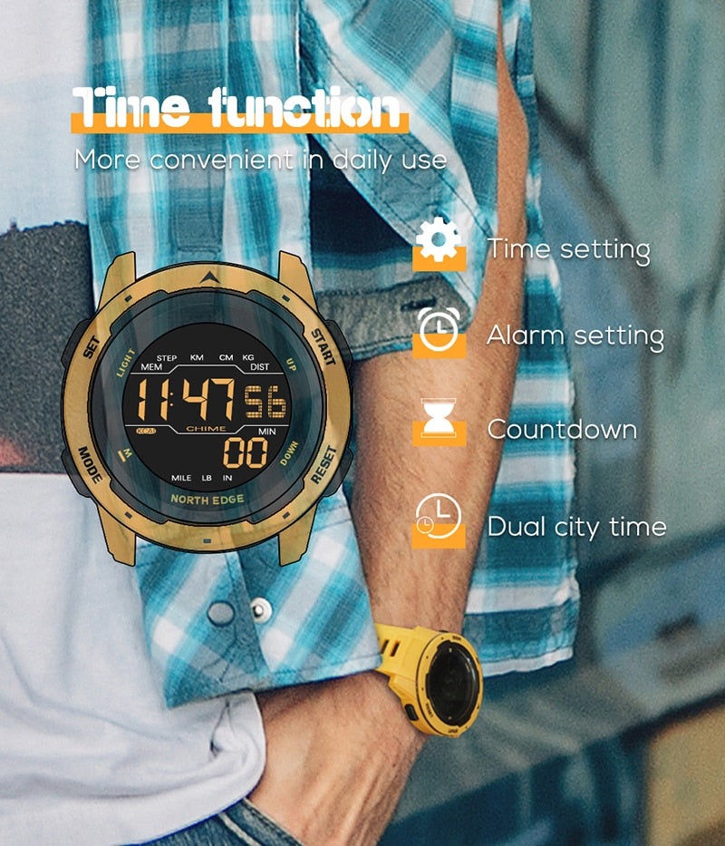 NORTH EDGE Mars Men Smartwatch Women Sports Watches Military Clock Dual Time Pedometer Digital Alarm Countdown Waterproof 50M