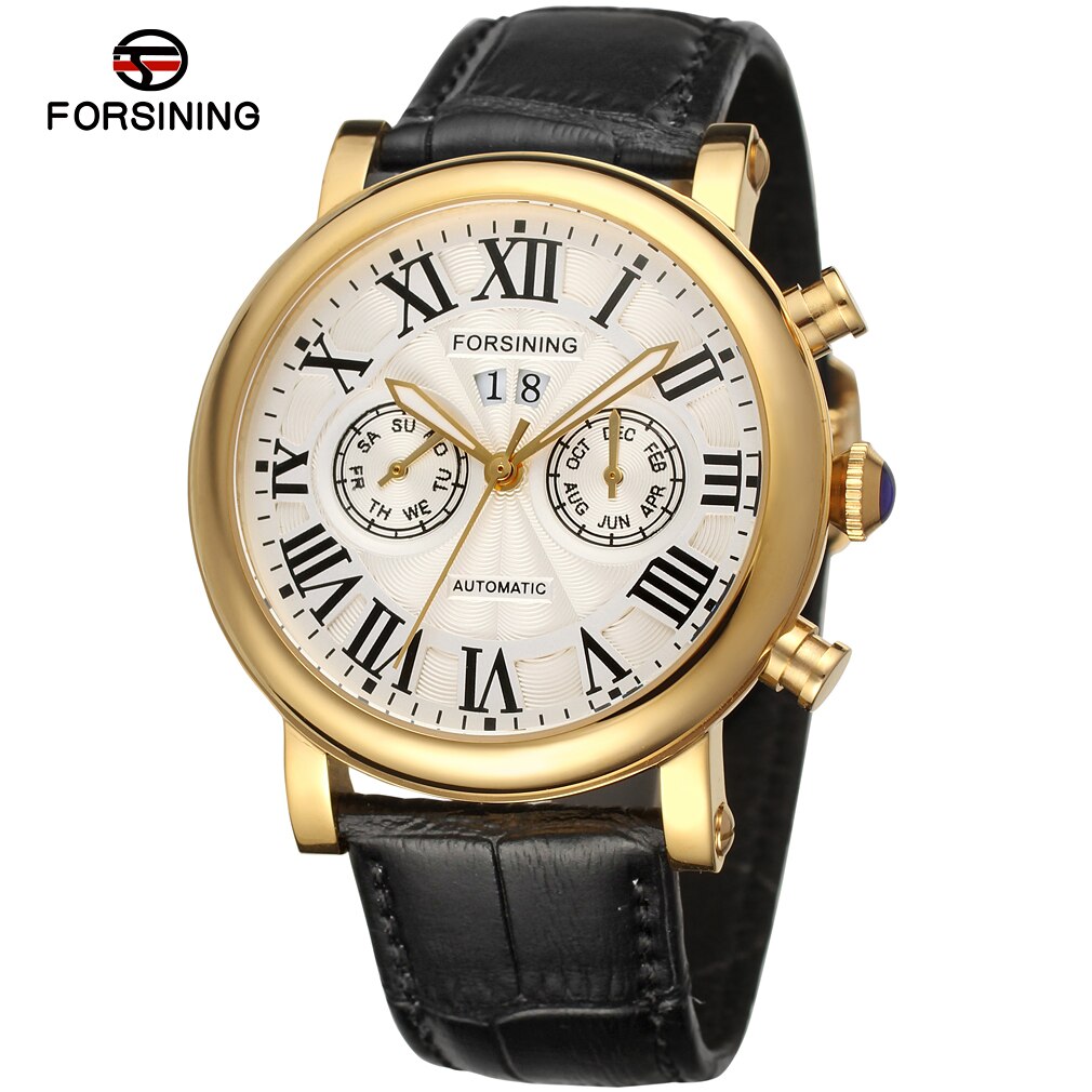 Luxury Design Men's Mechanic Watches Leather Strap Butterfly Clasp Male Clock Auto Date Day Month Calendar Wristwatches for Man