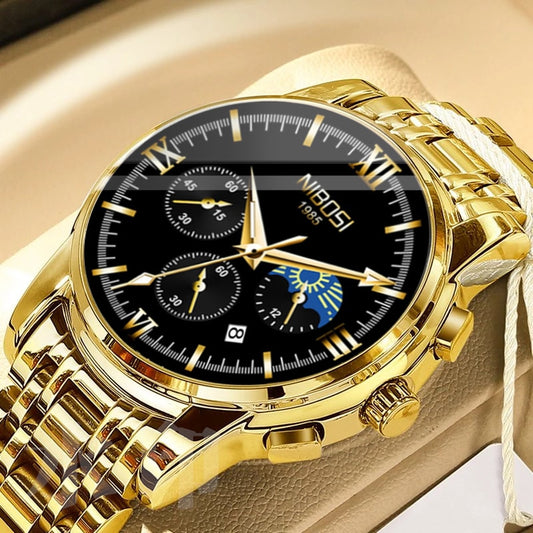 NIBOSI Mens Watches Top Brand Luxury Fashion Chronograph Sport Waterproof Steel Quartz Clock Moon Phases Relogio Masculino 2515