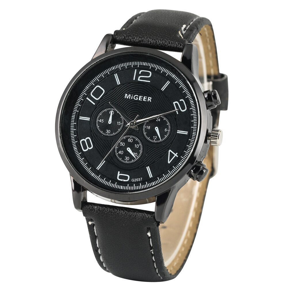Watch Gift Set for Men Black Quartz Numerals Dial Men's Leather Watches Adjustable Bracelet Men Gift Set for Birthday with Boxes