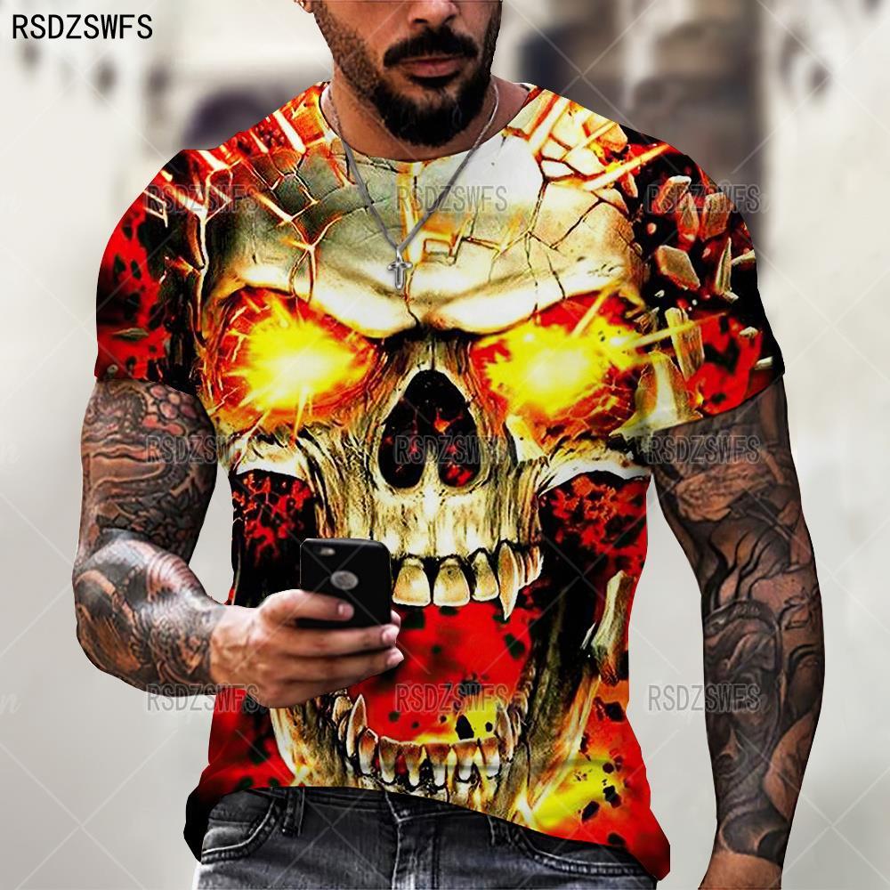 Summer Horror Skull 3D Print T Shirt For Men Casual Oversized Short Sleeve Clothes Streetwear Hip Hop Tops Tees Men Clothing 4XL 1 2
