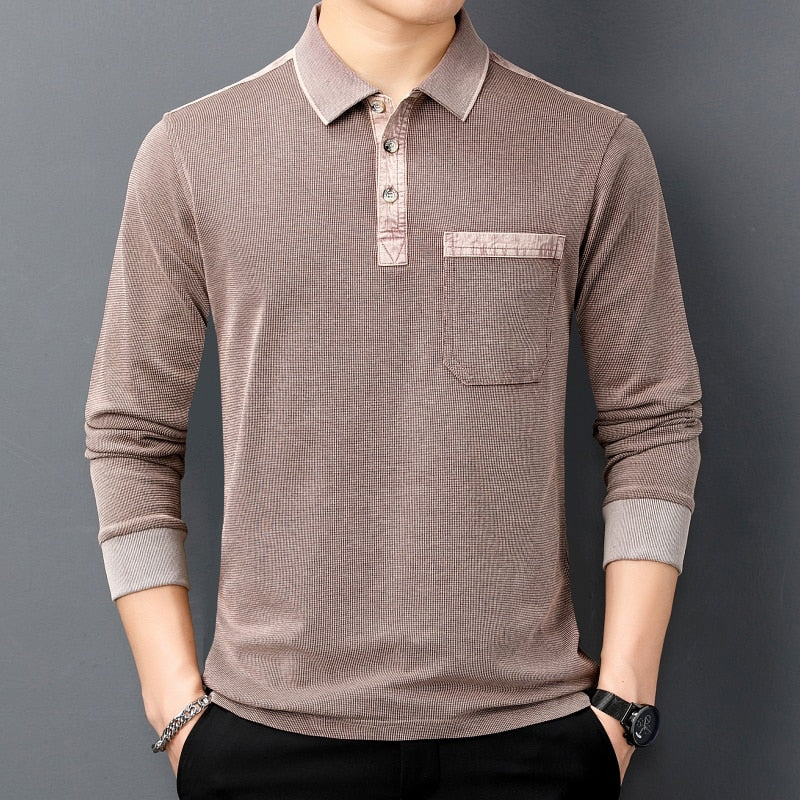 New Brand Spring Autumn Vintage Polo Shirt Men High Quality Cotton Tee Shirt Homme Long Sleeve Camisa Polo Men Clothing T1105
