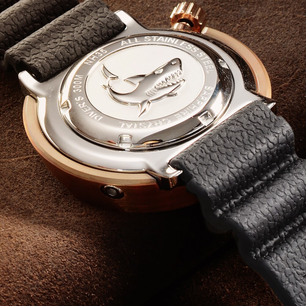 San Martin Tuna Bronze Men Watch Automatic Mechanical Sapphire Luminous 30 Bar Water Resistant Fluoro Rubber Strap Calendar часы