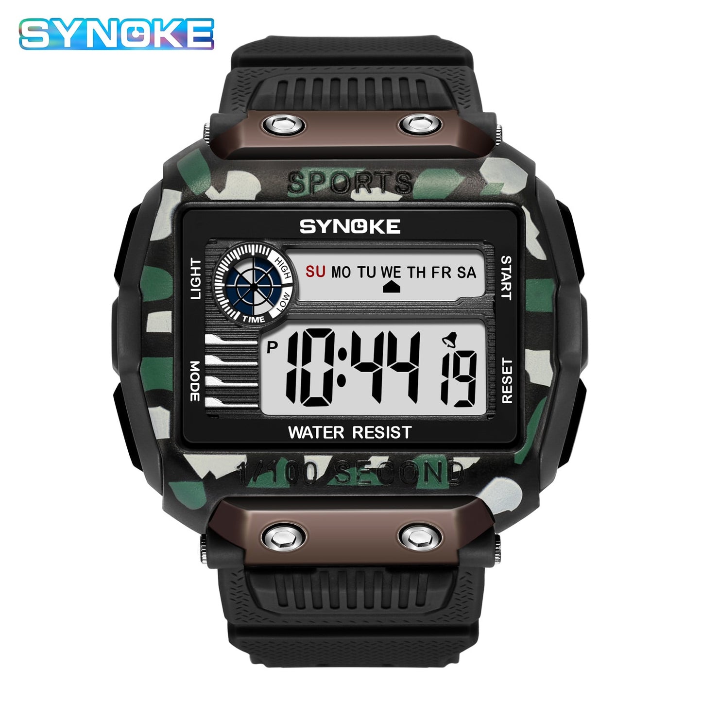 SYNOKE Men Sport Mlitary Watch 5ATM Waterproof Japanese Movement Electronic Watch Count Sports Watches Men Bracelet Alarm Clock