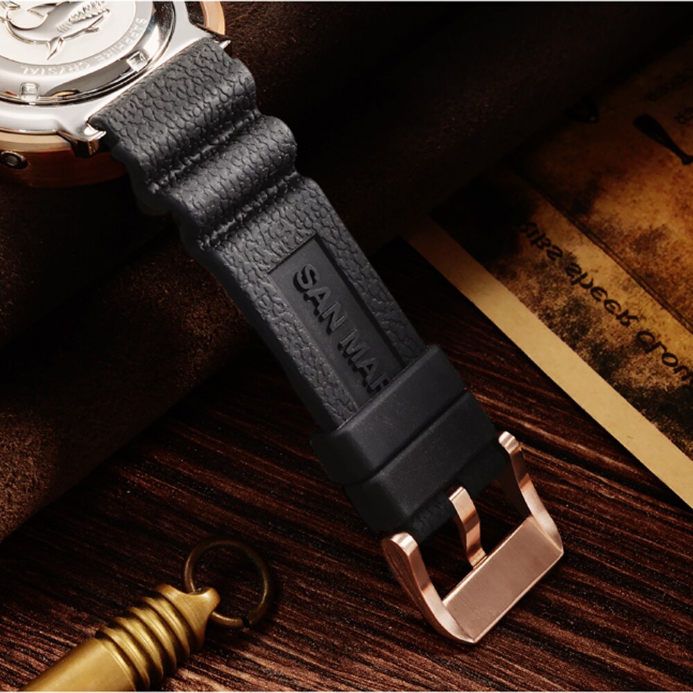 San Martin Tuna Bronze Men Watch Automatic Mechanical Sapphire Luminous 30 Bar Water Resistant Fluoro Rubber Strap Calendar часы