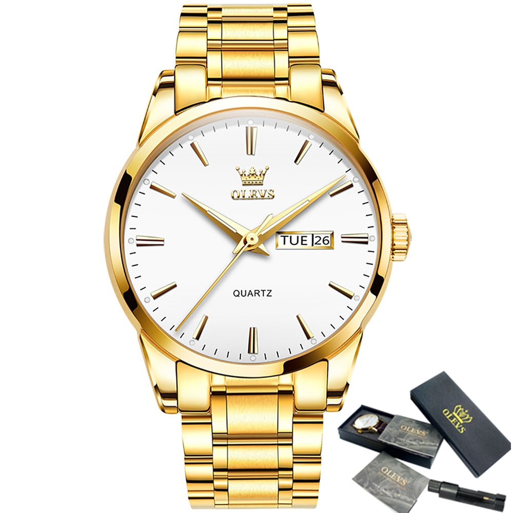 OLEVS Men Watches Top Brand Luxury Fashion Business Breathable Leather Luminous Hand Quartz Wristwatch Gift for Man Reloj Hombre