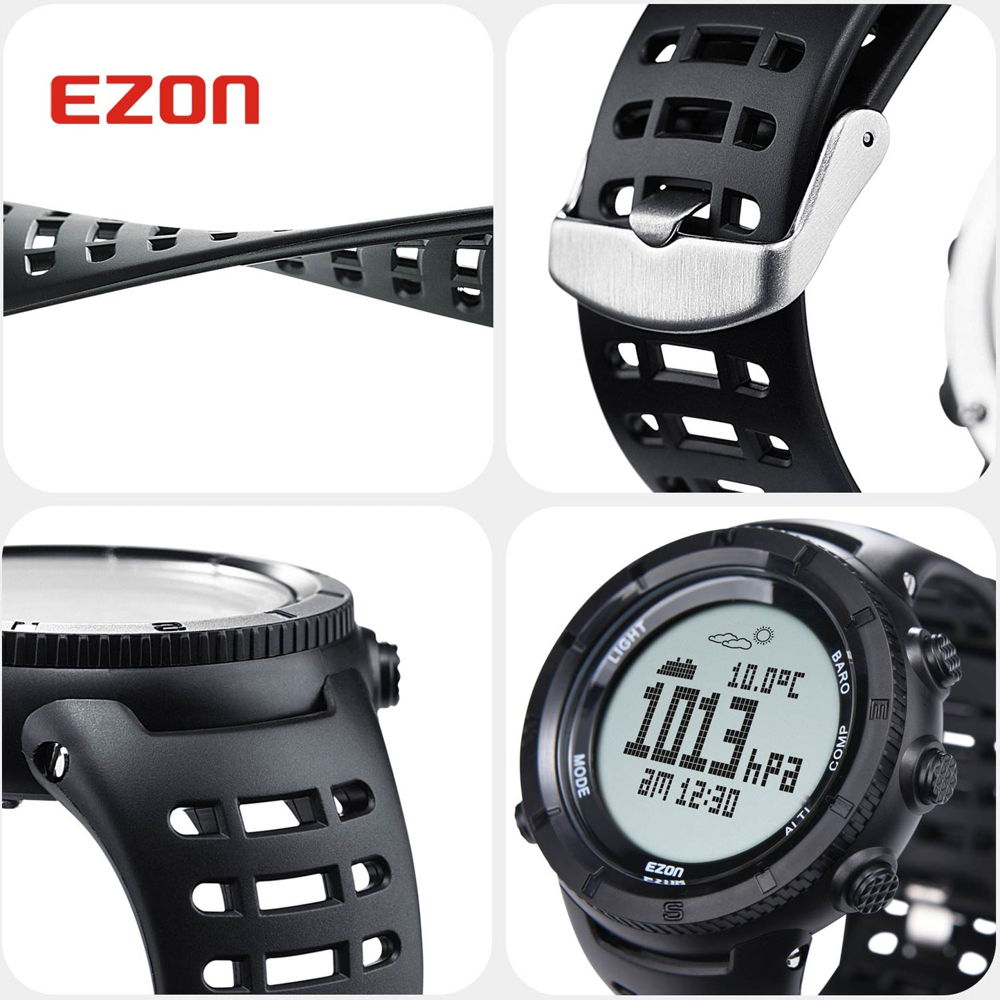 EZON H001H13 Professional Climbing Hiking Wristwatches Altimeter Barometer Compass Men Digital Sports Watch 50M Waterproof