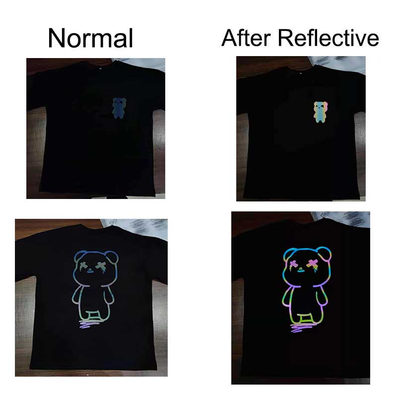 Oversize t shirts Cartoon Bear Print Reflective Rainbow T Shirts Harajuku Streetwear Top Tees Cotton Casual Half Sleeve Clothing