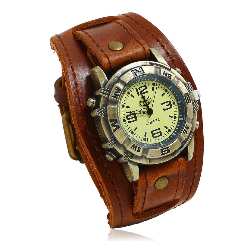 All-Match Fashion Punk Retro Brown Black Belt Strap Genuine Leather Watch Men Bracelet For Women Jewelry Freely Shipping