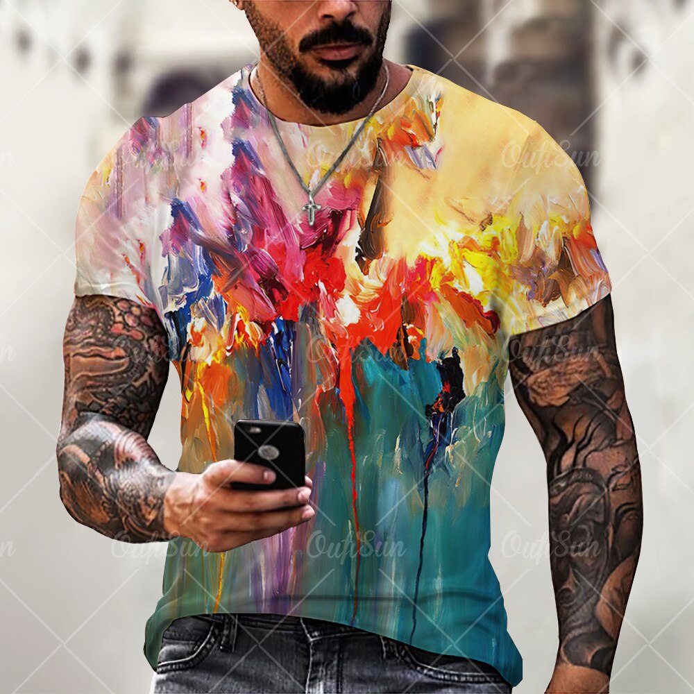 Summer Graffiti 3D Print Men's T Shirts Streetwear Polyester Crew Neck Short Sleeved Tops Casual Loose T-Shirts Men Clothing 6XL 1