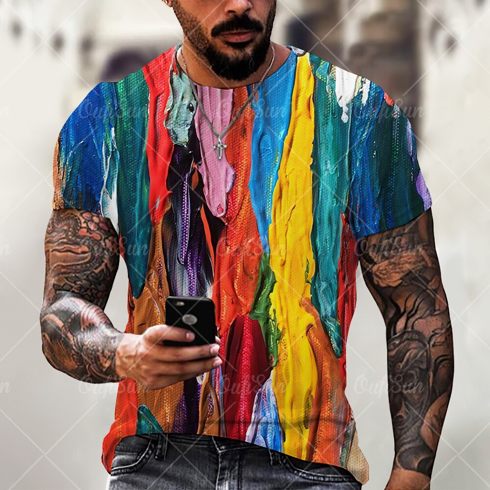 Summer Graffiti 3D Print Men's T Shirts Streetwear Polyester Crew Neck Short Sleeved Tops Casual Loose T-Shirts Men Clothing 6XL