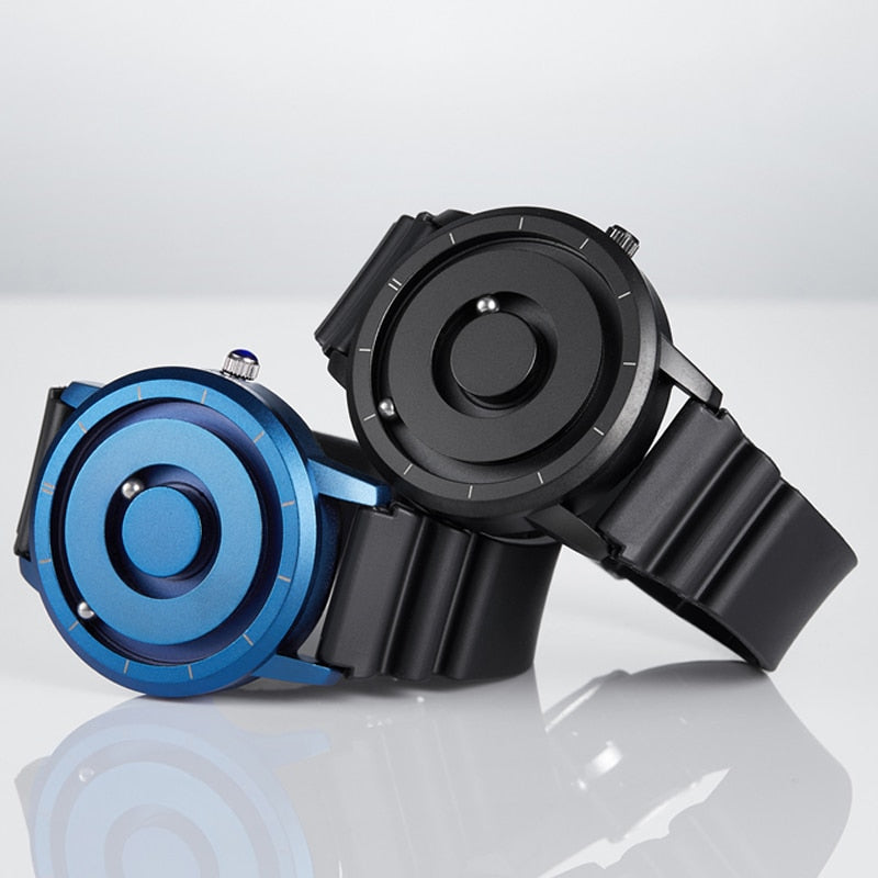 EUTOUR Creative Watch Rose Gold Black Sliver Magnetic Ball Metal Multinational Watch Men's Fashion Rubber Sports Male Watch