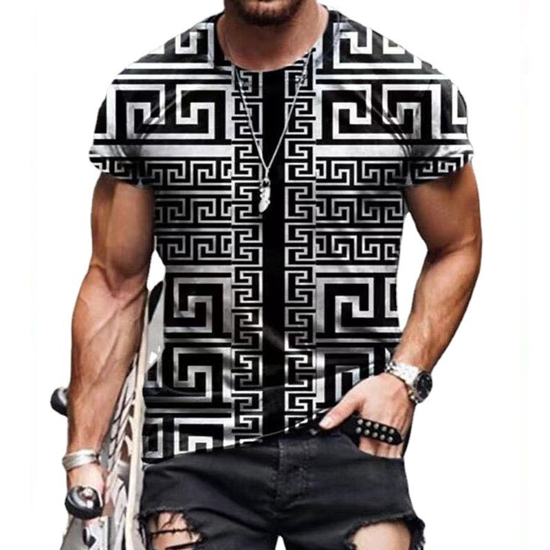 Summer Graffiti 3D Print Men's T Shirts Streetwear Polyester Crew Neck Short Sleeved Tops Casual Loose T-Shirts Men Clothing 6XL