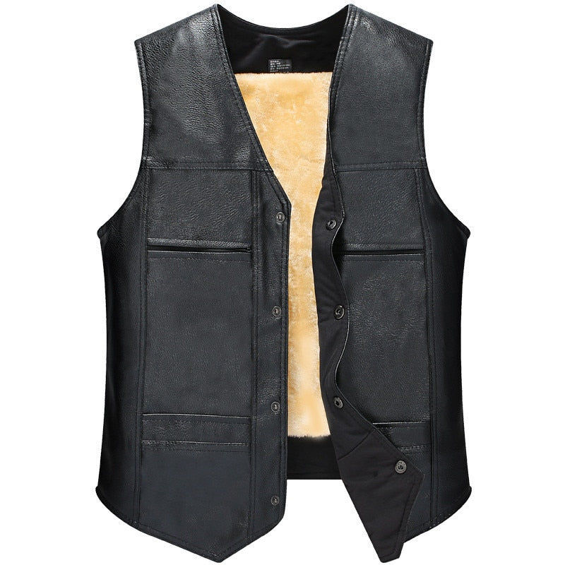 Ymwmhu PU Leather Waistcoat Men Motorcycle Vest Coat 2022 New Warm Autumn Sleeveless Jacket Velvet Solid Clothing Brand