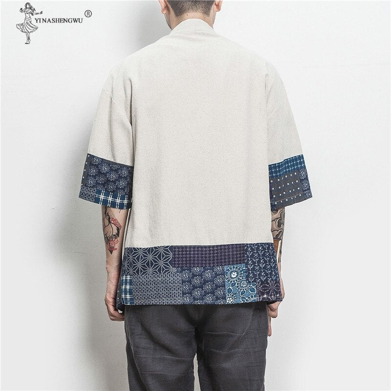 Japanese Kimono Men Cardigan Streetwear Yukata Male Shirt Haori Mens Kimono Shirt Traditional Japanese Samurai Clothing  5XL