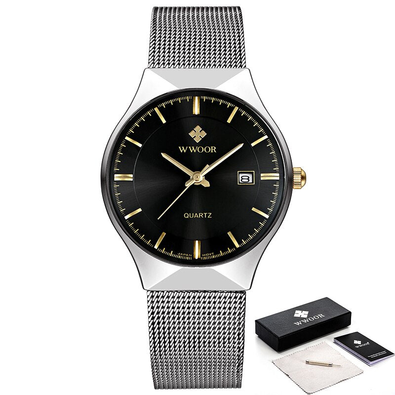 WWOOR Watch Men Luxury Ultra-thin Casual Mens Watch Blue Waterproof Stainless Steel Quartz Auto Date Fashion Watches Mens 2021