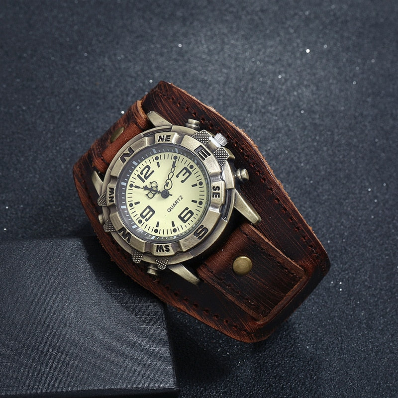 All-Match Fashion Punk Retro Brown Black Belt Strap Genuine Leather Watch Men Bracelet For Women Jewelry Freely Shipping
