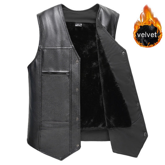 Ymwmhu PU Leather Waistcoat Men Motorcycle Vest Coat 2022 New Warm Autumn Sleeveless Jacket Velvet Solid Clothing Brand