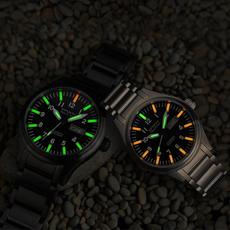 EPOCH Tritium T100 Watch Rainbow Light Men Automatic Mechanical Japan TOP Movement 21Jewels Sapphire WR100M Swim Military Watch