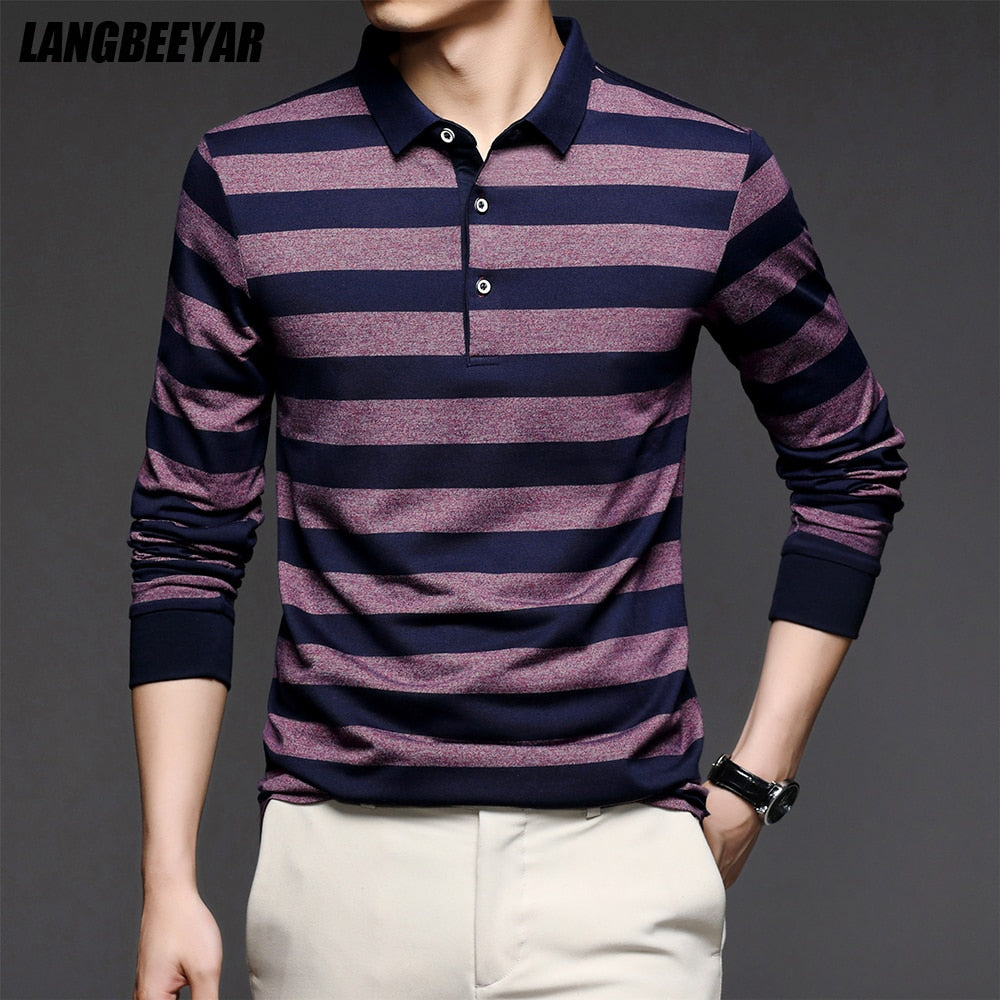 Top Grade 2022 New Fashion Brand Striped Men Plain Polo Shirts For Men Casual Designer Long Sleeve Tops Men's Clothing