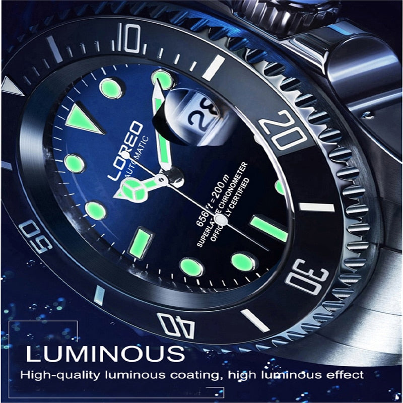 LOREO Waterproof 200m Sports Watch Men Famous Mechanical Watches Male Clock Relojes Deportivos Herren Uhren Reloj Hombre Montre