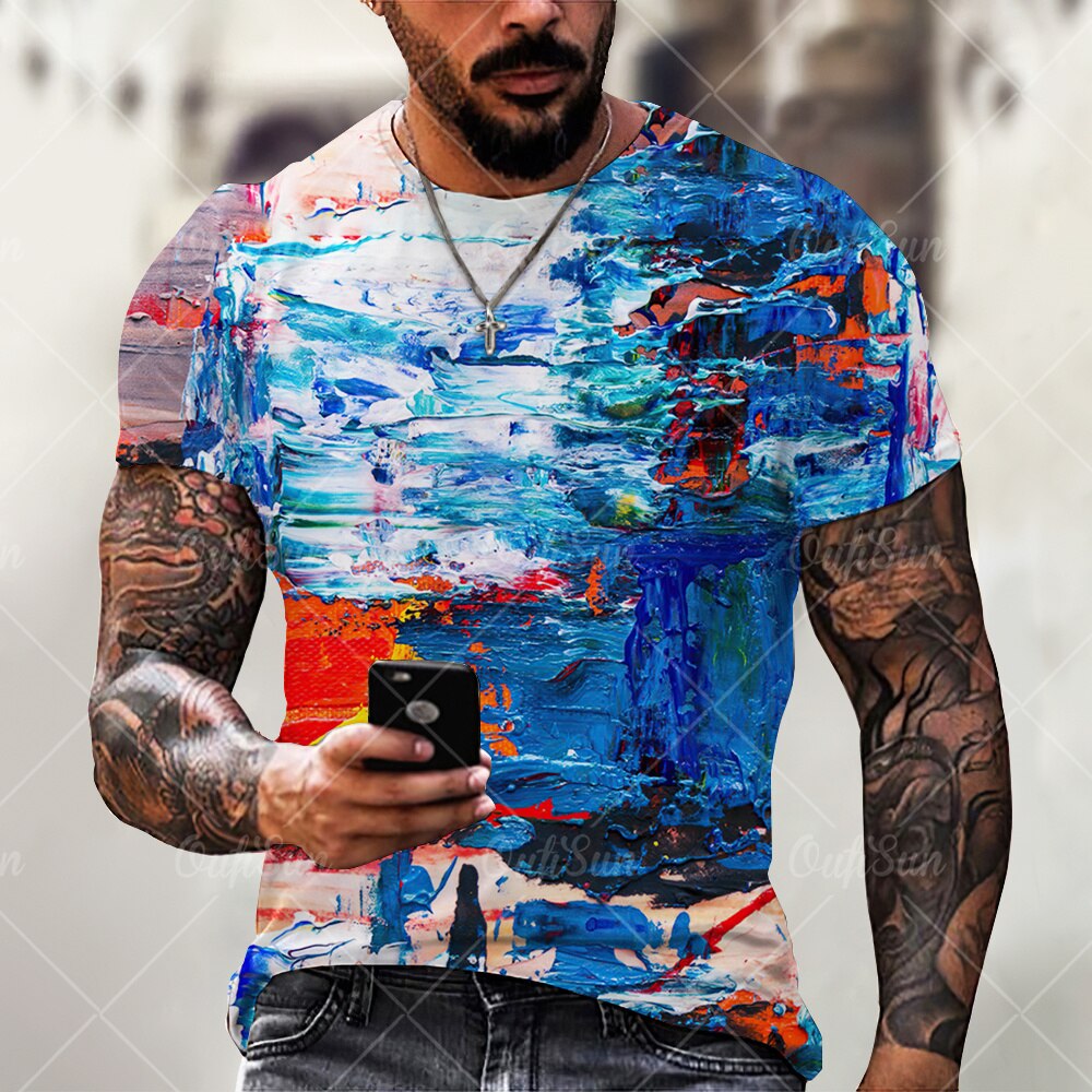 Summer Graffiti 3D Print Men's T Shirts Streetwear Polyester Crew Neck Short Sleeved Tops Casual Loose T-Shirts Men Clothing 6XL 1