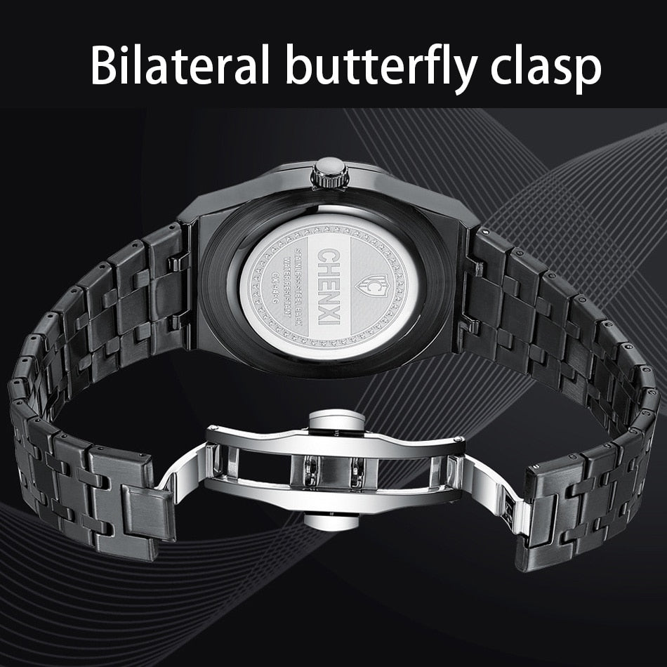 Royal Fashion Casual Men Watches Big Dial Silver Stainless Steel Calendar Quartz Wristwatch Classic Top Brand CHENXI Male Clock