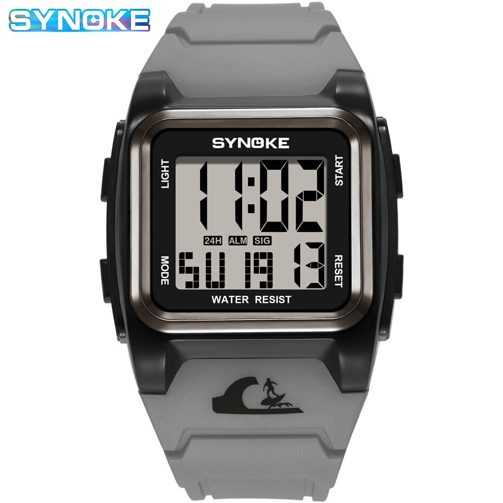 SYNOKE Men Sport Mlitary Watch 5ATM Waterproof Japanese Movement Electronic Watch Count Sports Watches Men Bracelet Alarm Clock