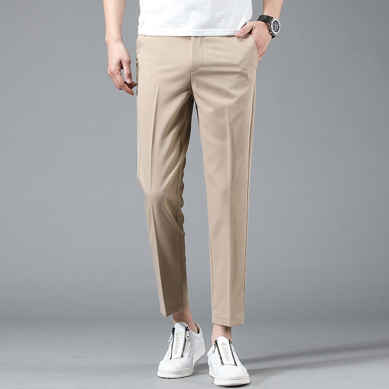 Spring Summer Business Suit Pants Men Thin Formal Slim Fit Classic Office Ankle Length Straight Casual Trousers Brand clothing