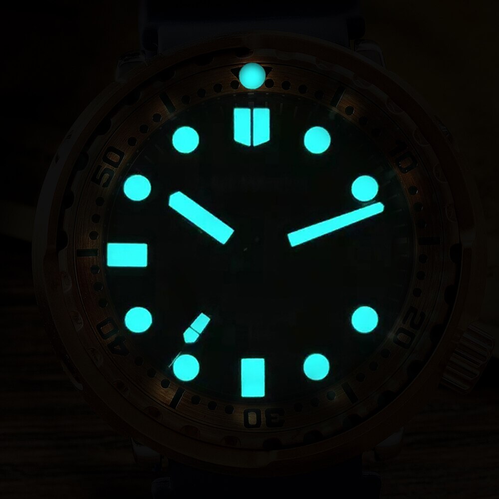 San Martin Tuna Bronze Men Watch Automatic Mechanical Sapphire Luminous 30 Bar Water Resistant Fluoro Rubber Strap Calendar часы
