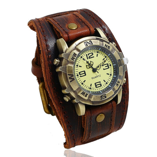 All-Match Fashion Punk Retro Brown Black Belt Strap Genuine Leather Watch Men Bracelet For Women Jewelry Freely Shipping