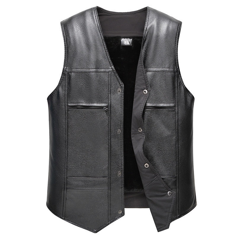Ymwmhu PU Leather Waistcoat Men Motorcycle Vest Coat 2022 New Warm Autumn Sleeveless Jacket Velvet Solid Clothing Brand