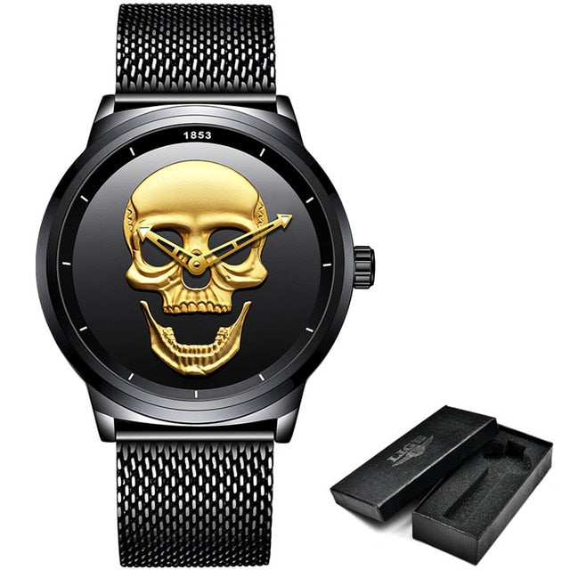 Men 3D Skull Watch LIGE Top Brand Quartz Stainless Steel Watchs Men Fashion Business Waterproof Creative Clock Relogio masculino