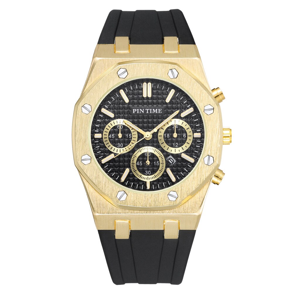 PINTIME Silicone Mens Watch Top Brand Luxury Quartz Clock Calendar Military Watch Men Sport Wristwatch Relogio Masculino Relojes