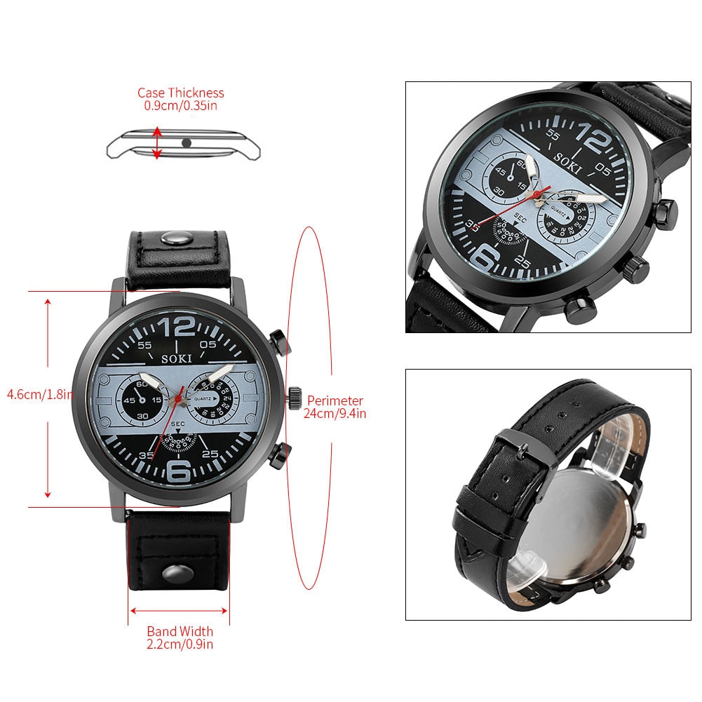 Luxury Watch for Men Bracelet Set Quartz Wristwatches Black Leather Business Clock 2022 Gift for Boyfriend Husband Reloj Hombre