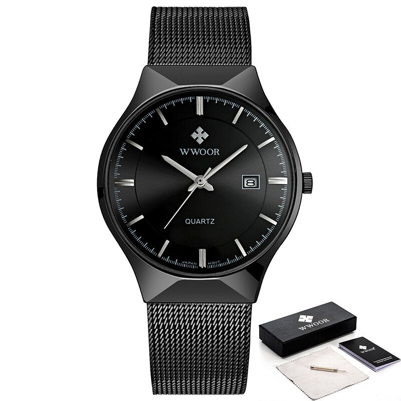 WWOOR Watch Men Luxury Ultra-thin Casual Mens Watch Blue Waterproof Stainless Steel Quartz Auto Date Fashion Watches Mens 2021