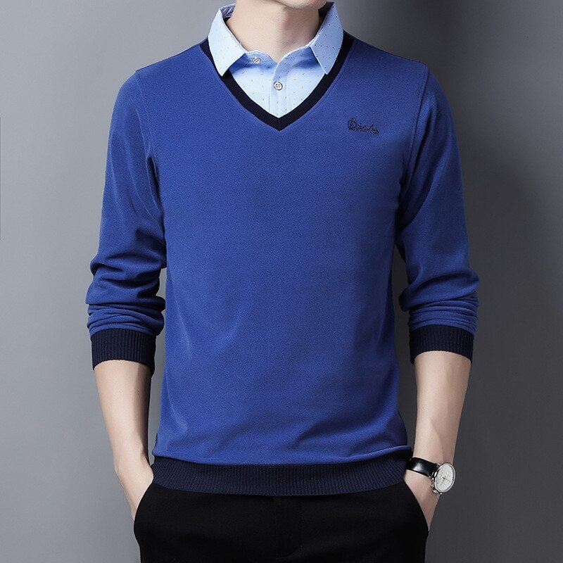 Ymwmhu New Fake Two Piece Men Polo Shirt Long Sleeve Warm Autumn and Winter Polo Shirt for Man Slim Fit Clothing Korean Tops