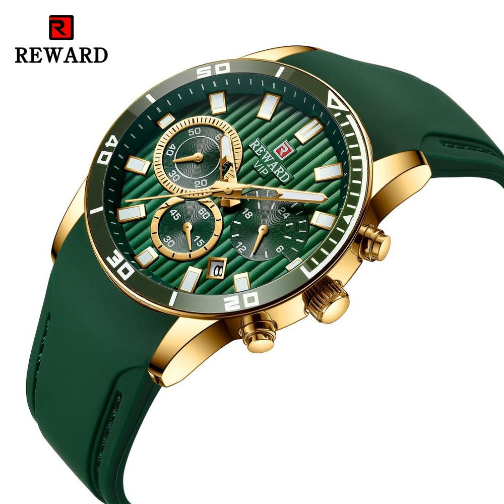 REWARD Mens Watches Top Brand Luxury Chronograph Green Men Silicone Waterproof Date Sport Wrist Watch Man Male Clock Dropship