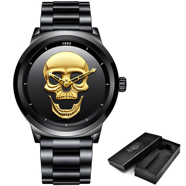Men 3D Skull Watch LIGE Top Brand Quartz Stainless Steel Watchs Men Fashion Business Waterproof Creative Clock Relogio masculino