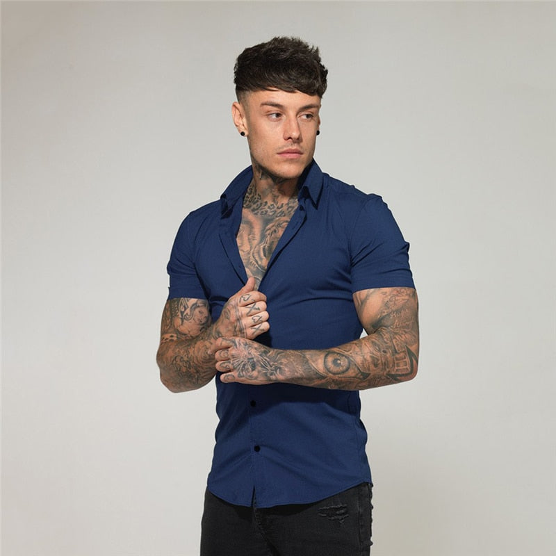 Summer Fashion Slim Fit Button Short Sleeve Shirts Men Casual Sportswear Dress Shirt Male Hipster Shirts Tops Fitness Clothing