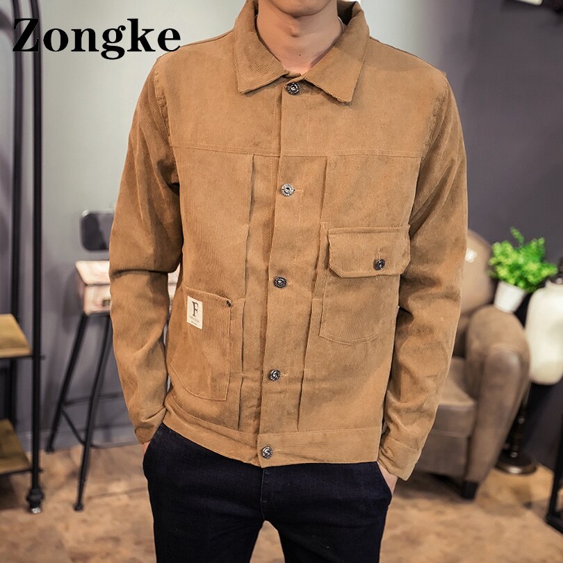 Zongke Casual Streetwear Mens Corduroy Jacket Clothing Japanese Bombers Harajuku Coat Size M-5XL 2022 Spring New Arrivals