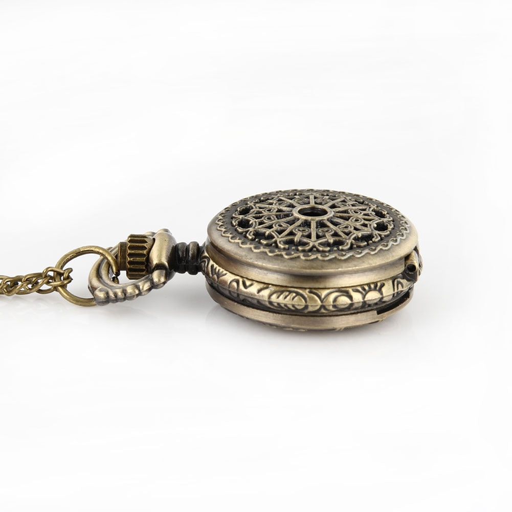 Newly Men Pocket Watch Retro Bronze Tone Round Shape Spider Web Pattern Watches With Chain Necklace