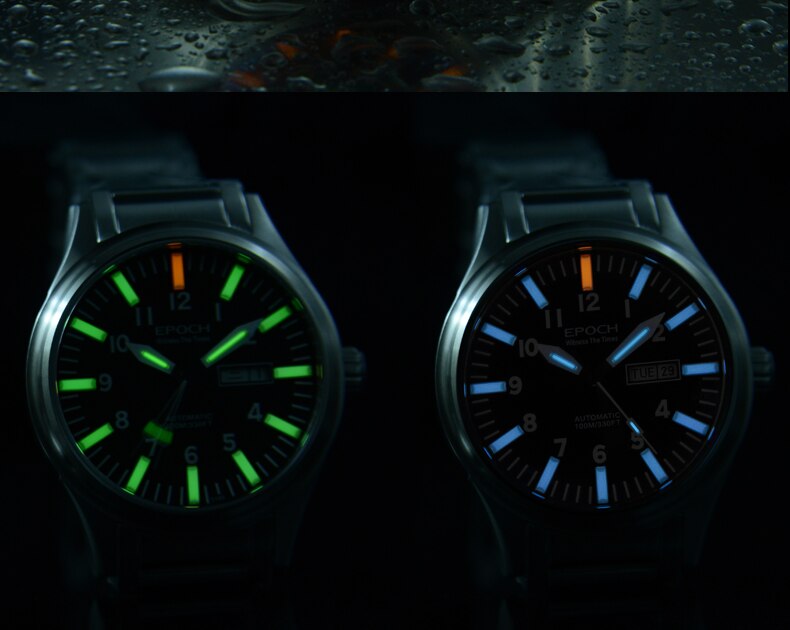 EPOCH Tritium T100 Watch Rainbow Light Men Automatic Mechanical Japan TOP Movement 21Jewels Sapphire WR100M Swim Military Watch