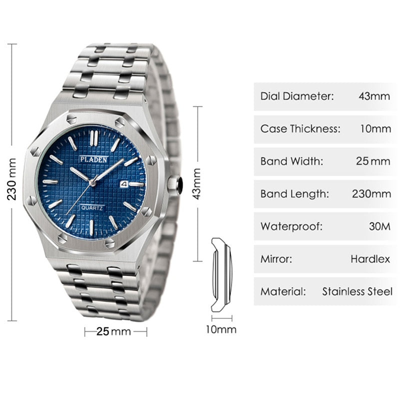 PLADEN Luxury Watch For Men Top Brand Business Stainess Steel Quartz Watches Fashion Classic Waterproof Male Clock Dropshipping
