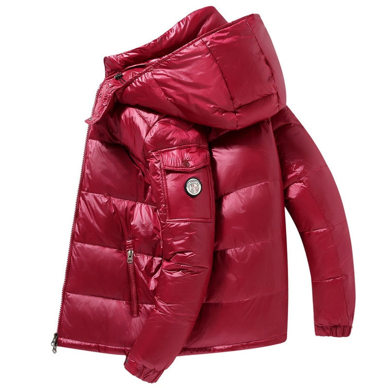 New Mens Hooded Casual Down Jacket Thick And Warm 2021  Winter Mens Winter Clothing Short Glossy White Duck Down Jackets Coats