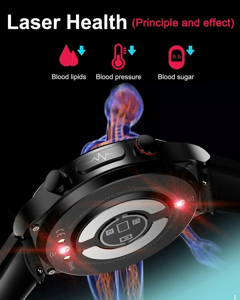 New Laser Treatment Three High Smart Watch Men ECG PPG Heart Rate Blood Pressure Health Tracker Smart Watch For Huawei Xiaomi