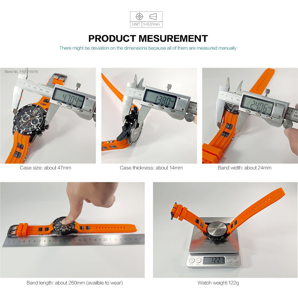 MINI FOCUS Orange Watch for Men Military Sport Chronograph Quartz Wristwatch with Silicone Strap Waterproof Luminous Hands 0349