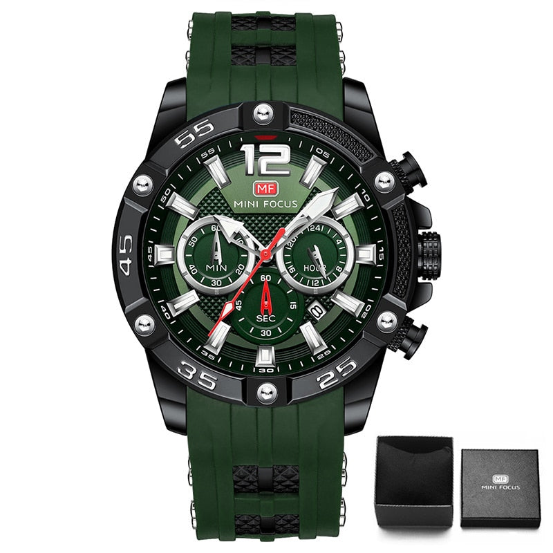 MINI FOCUS Orange Watch for Men Military Sport Chronograph Quartz Wristwatch with Silicone Strap Waterproof Luminous Hands 0349