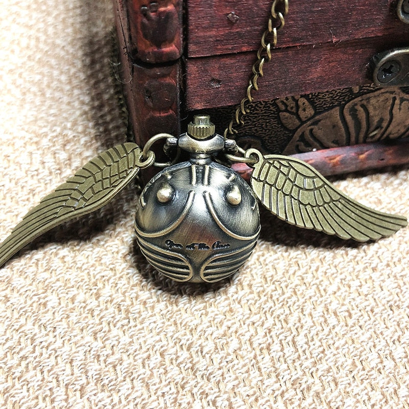 Golden Ball Pendant Snitch Ball Pocket Watch Gifts for Kids Quartz Necklace Clock Lovely Cute Fob Pocket Clock Wholesale